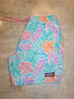 Vineyard Vines Mint, Coral & Lavender Tropical Swim Shorts